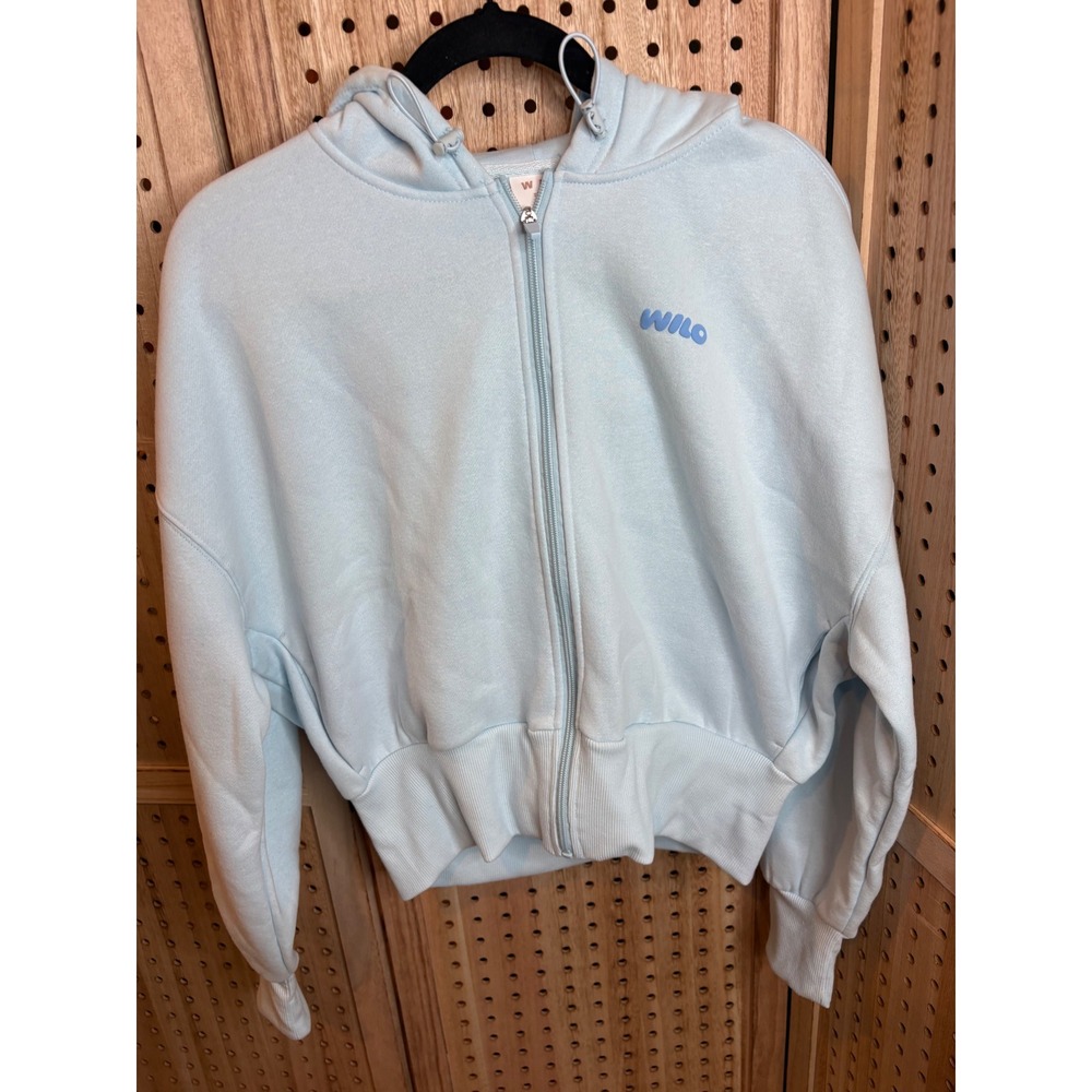 Wilo The Label Wellness Club Crop Zip Hoodie Blue W5J355NBB-M Womens Medium NWT